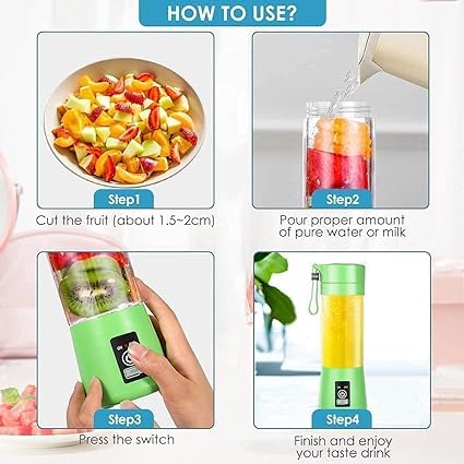 Portable USB Electric Juicer Blender – 6 Stainless Steel Blades | Rechargeable Protein Shaker & Smoothie Maker (380ml)