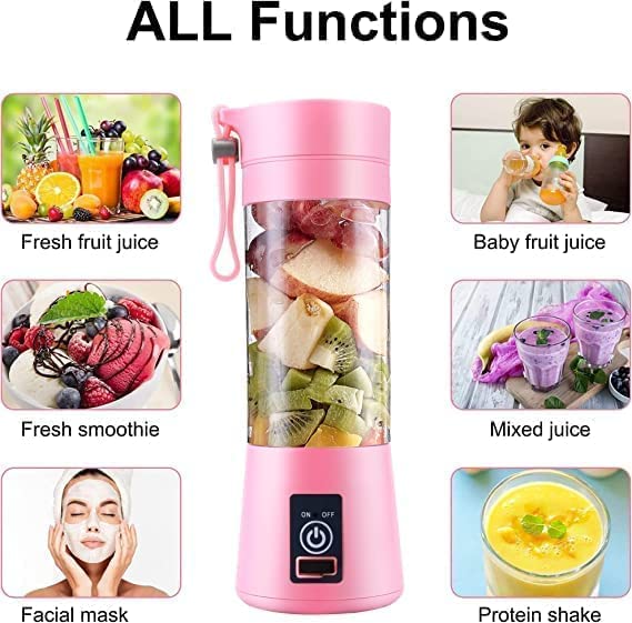 Portable USB Electric Juicer Blender – 6 Stainless Steel Blades | Rechargeable Protein Shaker & Smoothie Maker (380ml)