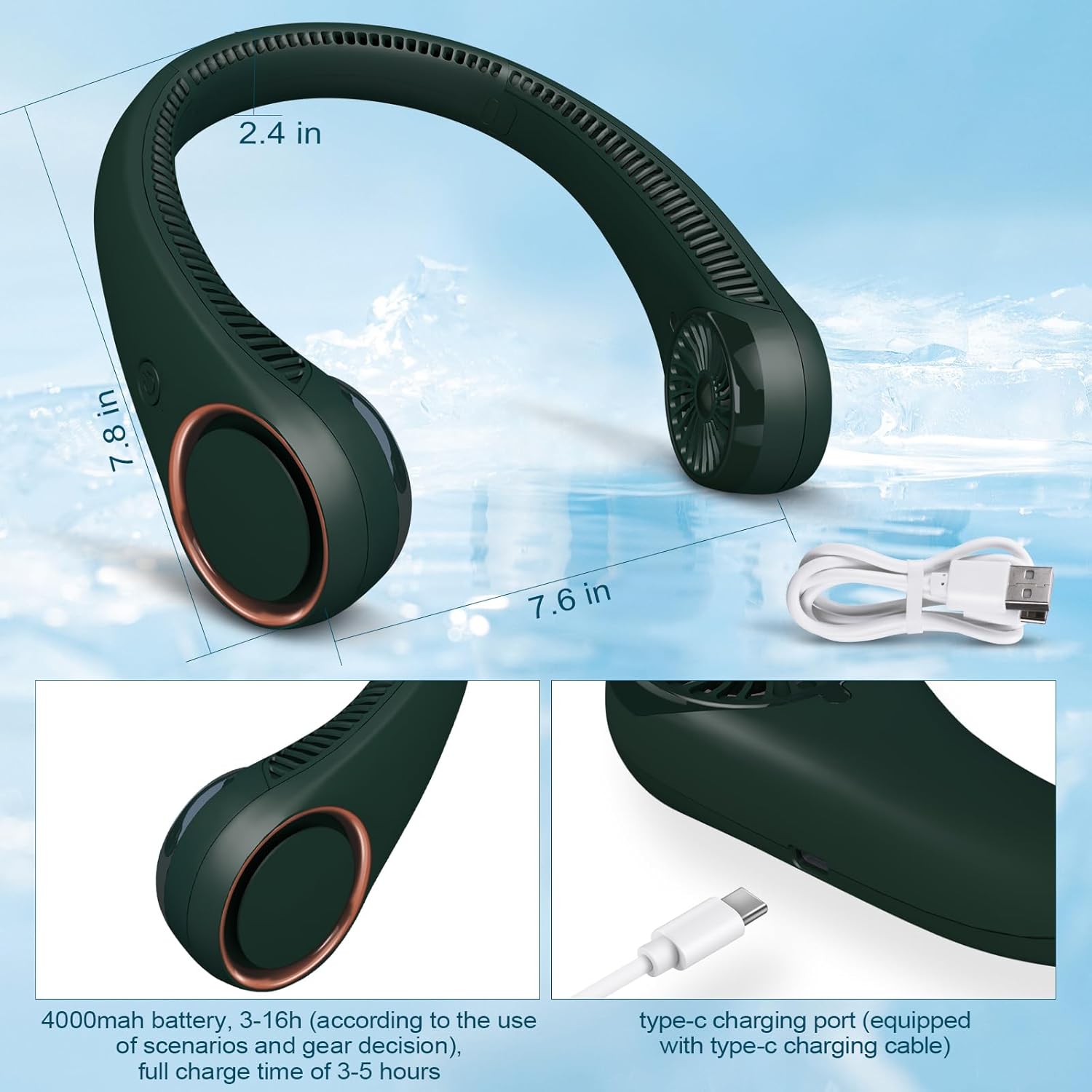 Portable Neck Fan – 360° Surrounding Airflow, Bladeless Wearable Personal Fan