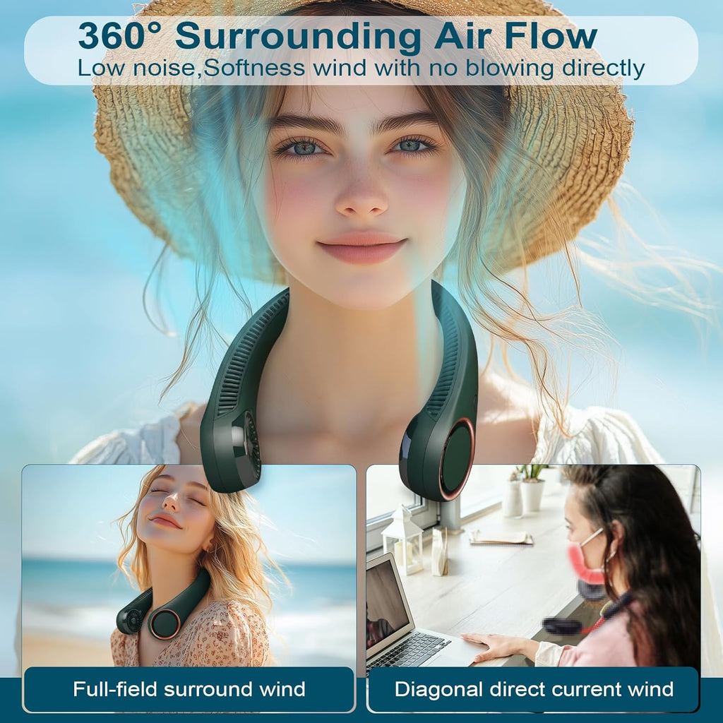 Portable Neck Fan – 360° Surrounding Airflow, Bladeless Wearable Personal Fan