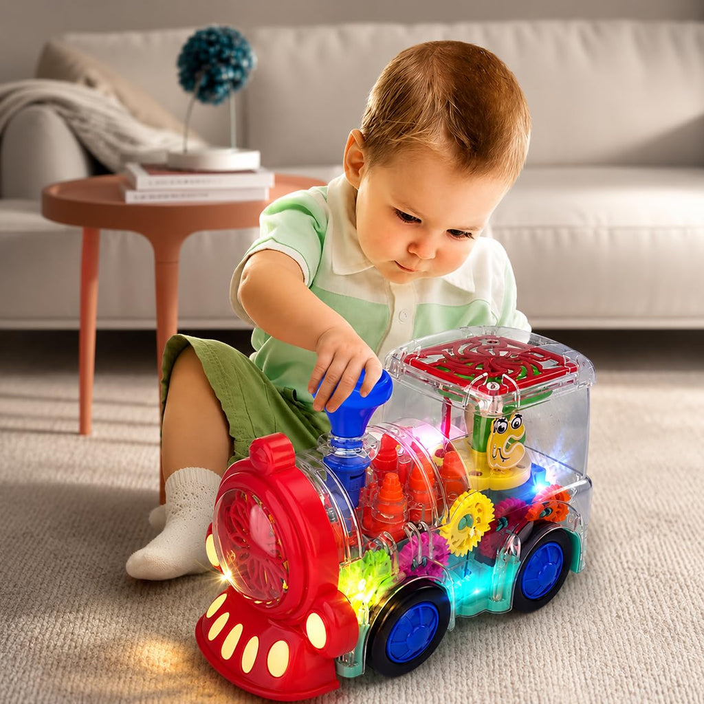 Transparent Electric Gear Train Toy with Lights & Music 1+ Year Old Boys and Girls kids